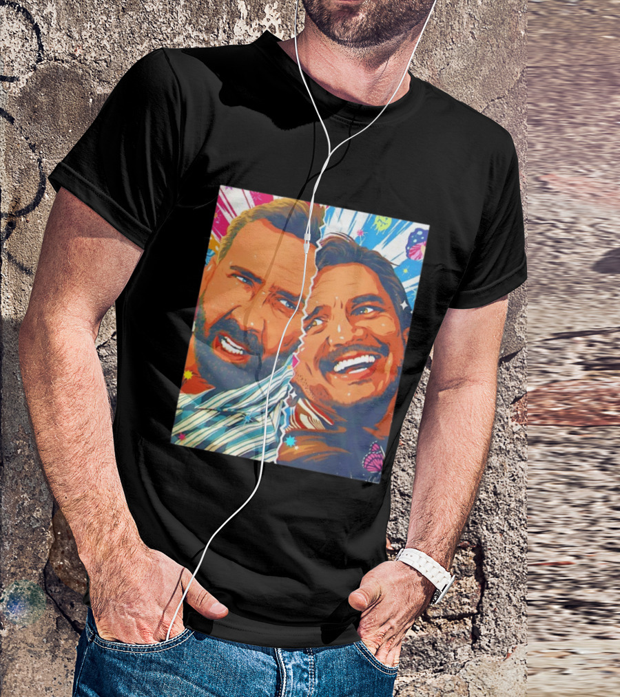 Pedro Pascal Nicolas Cage Colorful Retro Pop Art Face Off T-Shirt