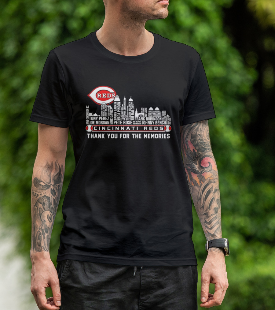 Cincinnati Reds Skyline City Tony Perez Frank Robinson Johnny Bench Thank You For The Memories T-Shirt