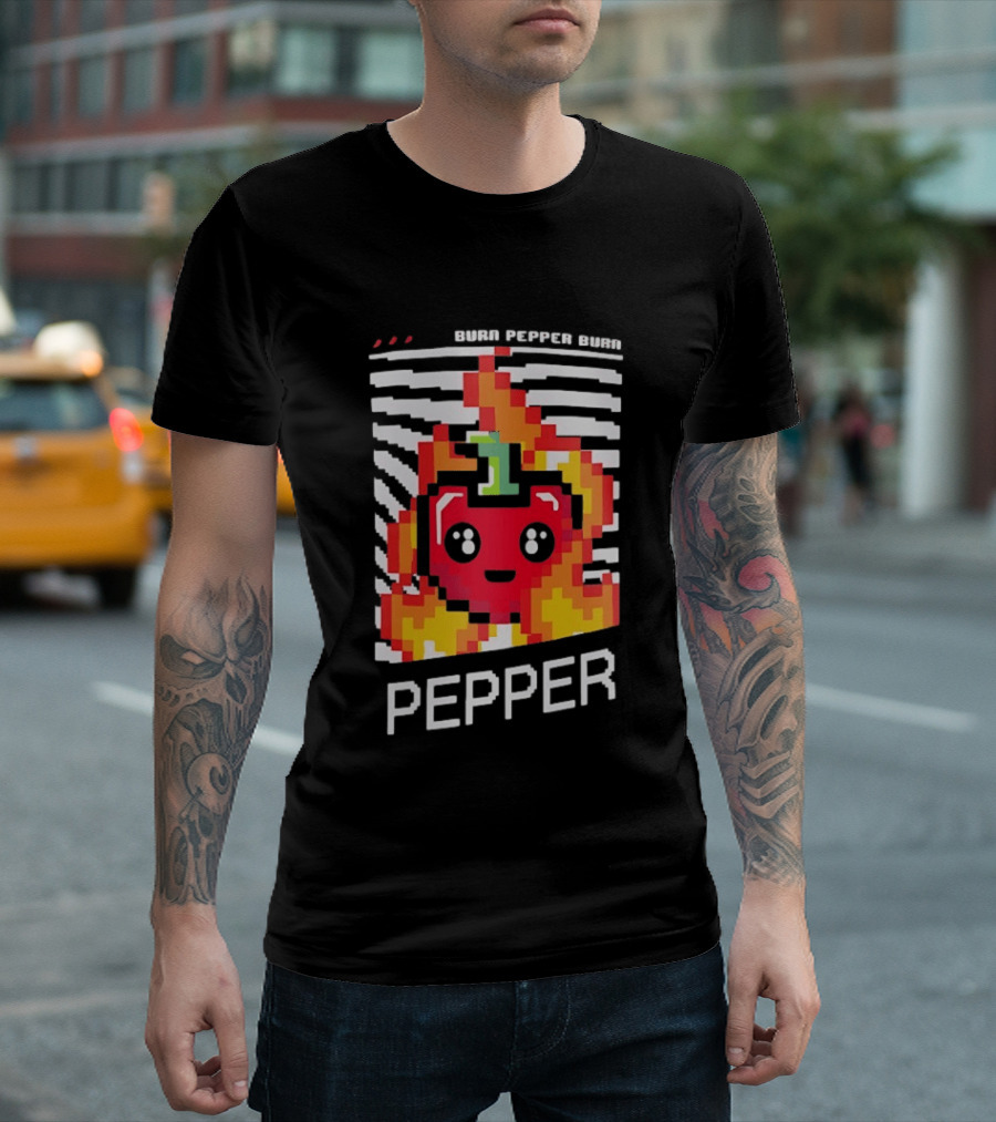 Burn Pepper Burn Pixel Art Pepper Fiery T-Shirt