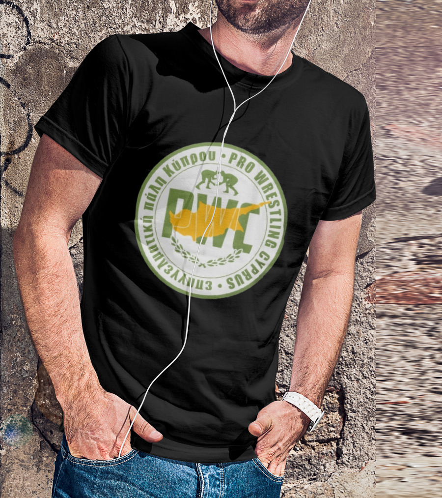 Pro Wrestling Cyprus Grappling Emblem With PWC And Cyprus Map T-Shirt