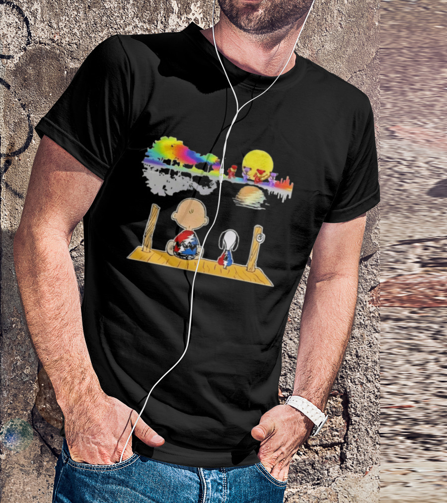 Charlie Brown Snoopy Grateful Dead Dancing Bears Reflective Scene T-Shirt