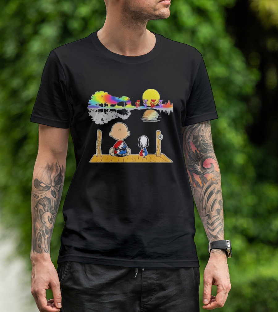 Charlie Brown Snoopy Grateful Dead Dancing Bears Reflective Scene T-Shirt