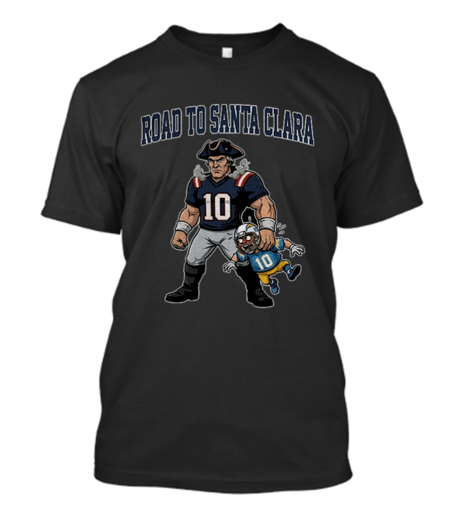 Road To Santa Clara Patriots Cartoon Holding Number 10 Football T-Shirt