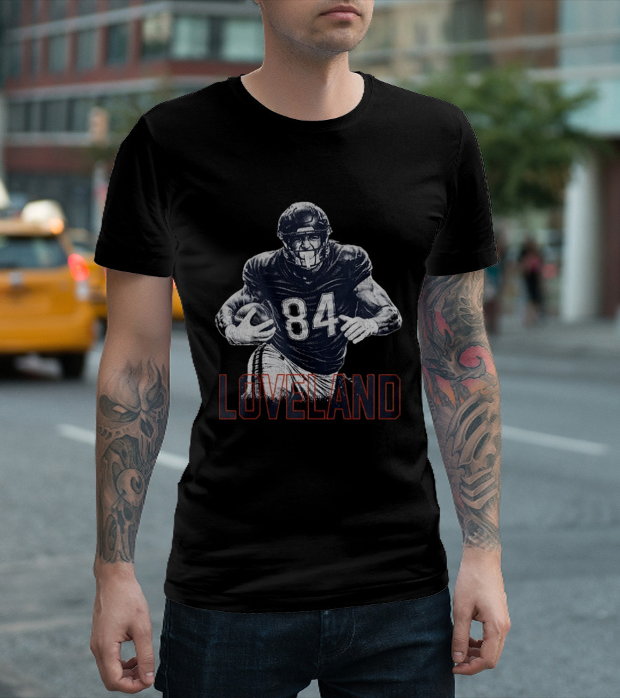 Colston Loveland 84 Chicago Bears Football Player Halftone T-Shirt