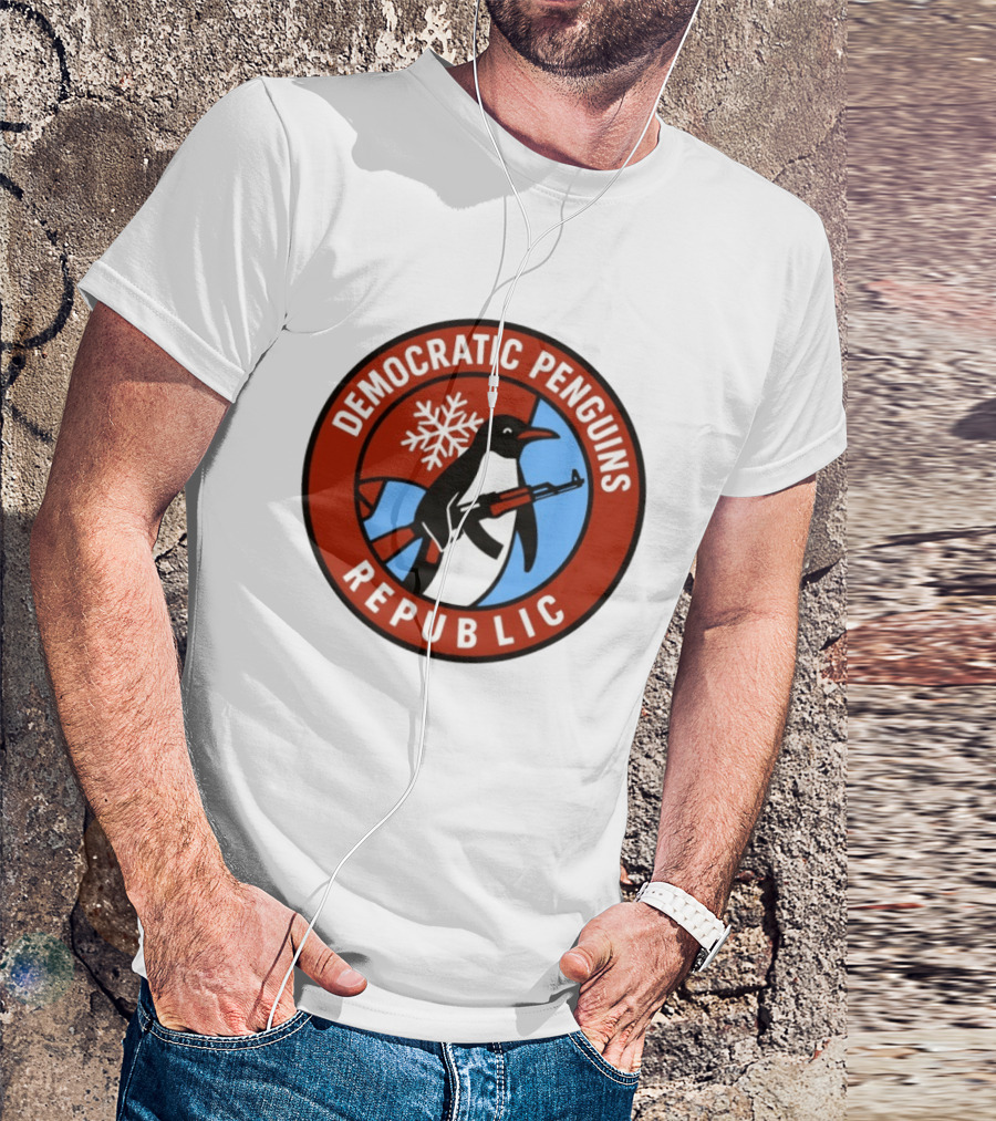 Democratic Penguins Republic Emblem With AK 47 And Snowflake T-Shirt