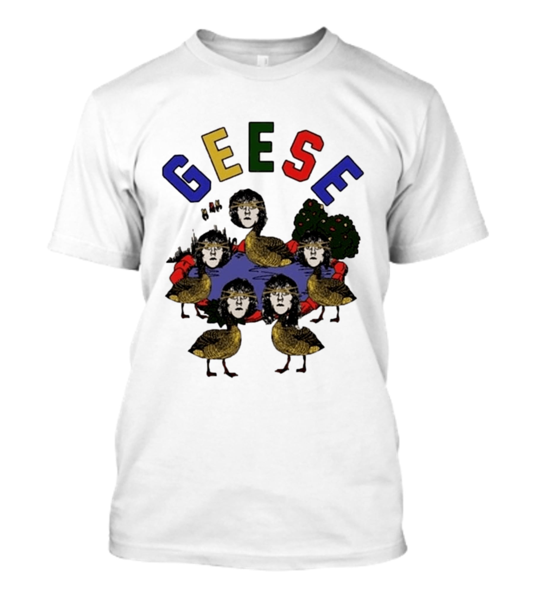 Geese Faces In Pond With Colorful Letters T-Shirt