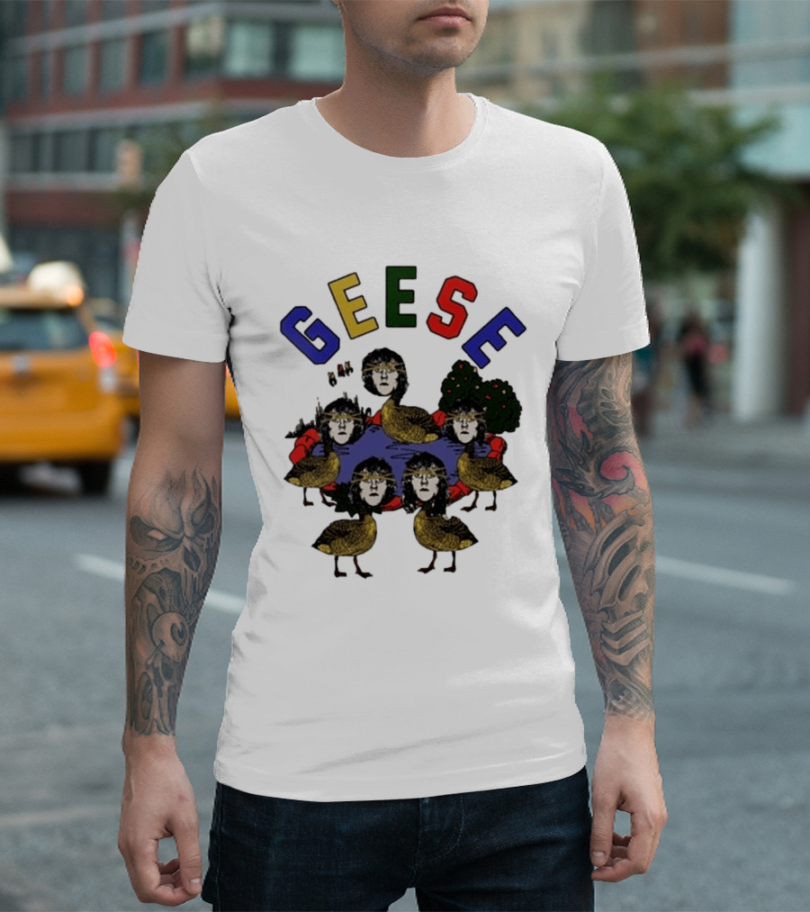 Geese Faces In Pond With Colorful Letters T-Shirt