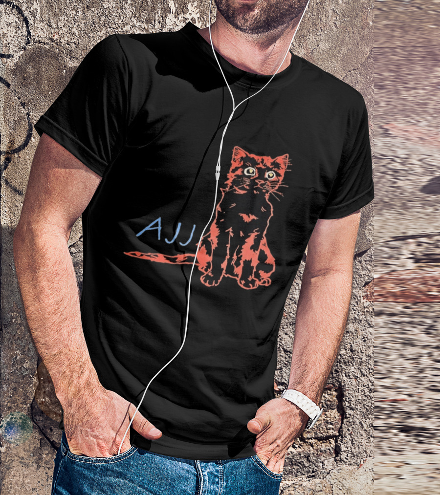 AJJ Cat Vibrant Cartoon Rock Band Merchandise T-Shirt