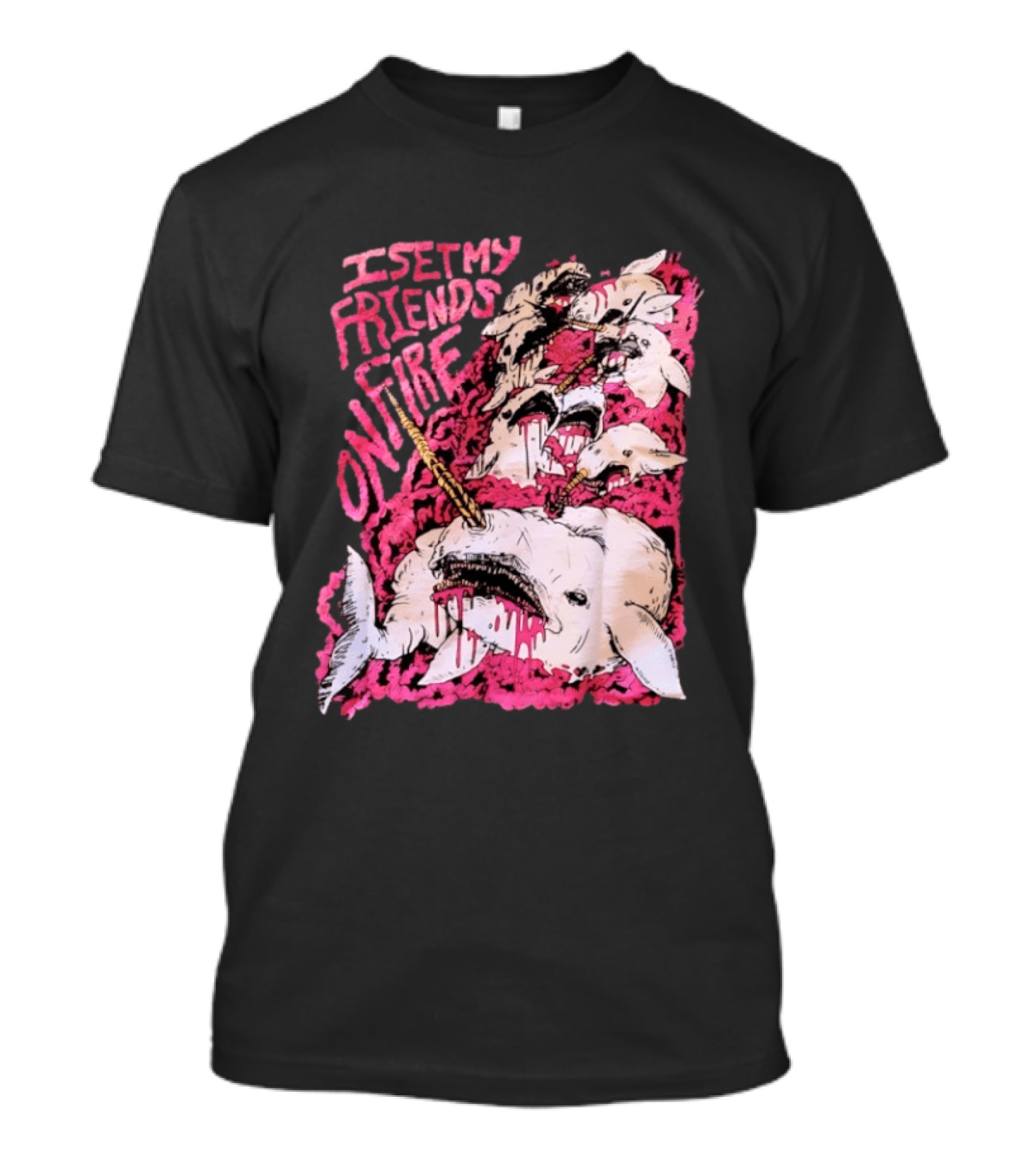 I Set My Friends On Fire Narwhal Pink And White T-Shirt