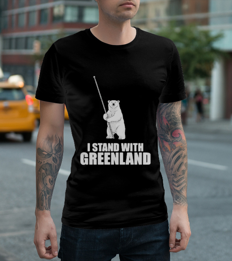I Stand With Greenland Polar Bear Holding Staff T-Shirt