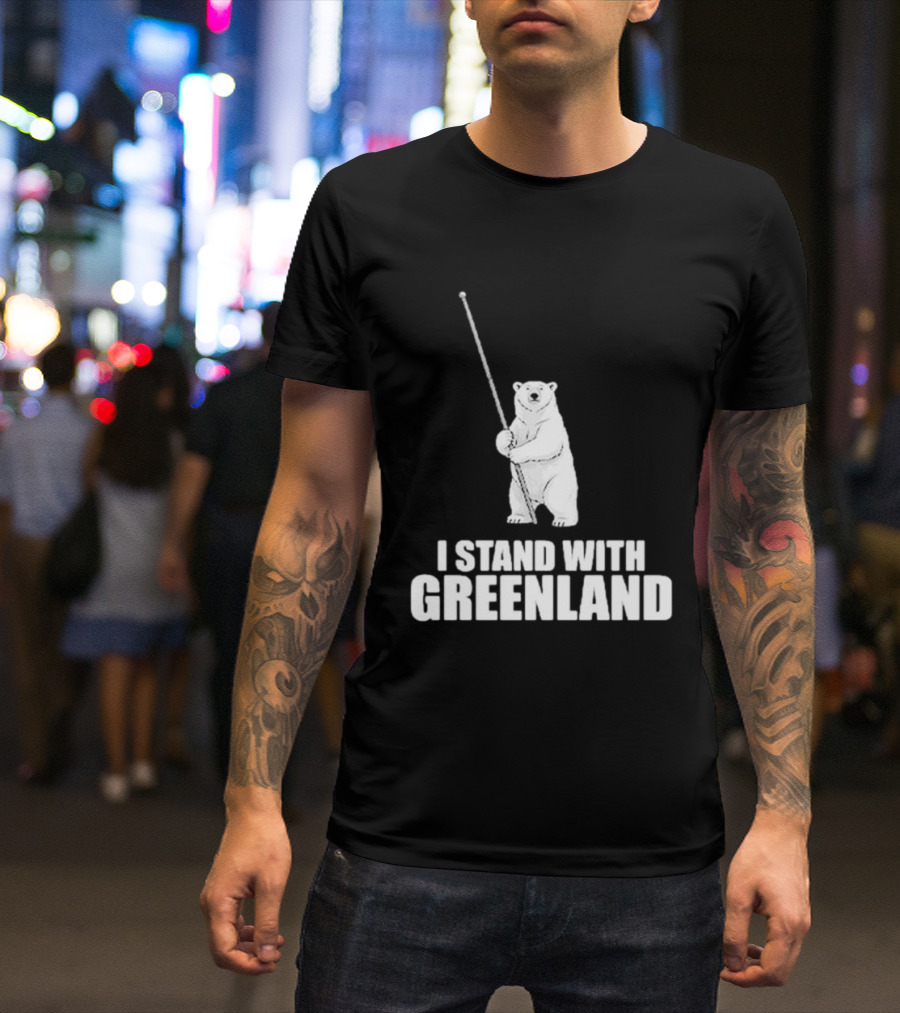 I Stand With Greenland Polar Bear Holding Staff T-Shirt