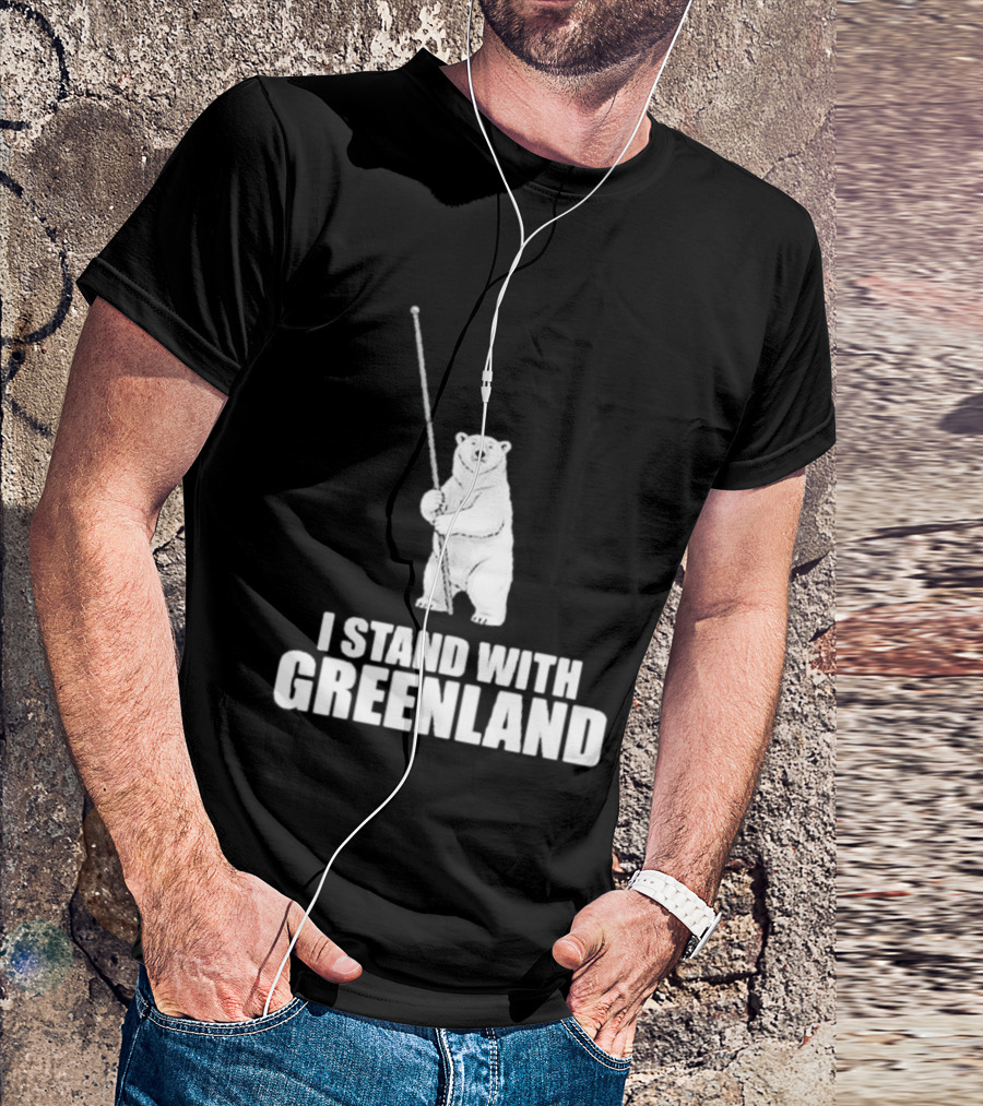 I Stand With Greenland Polar Bear Holding Staff T-Shirt