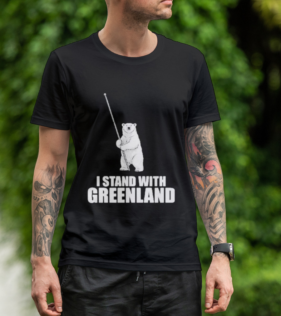 I Stand With Greenland Polar Bear Holding Staff T-Shirt