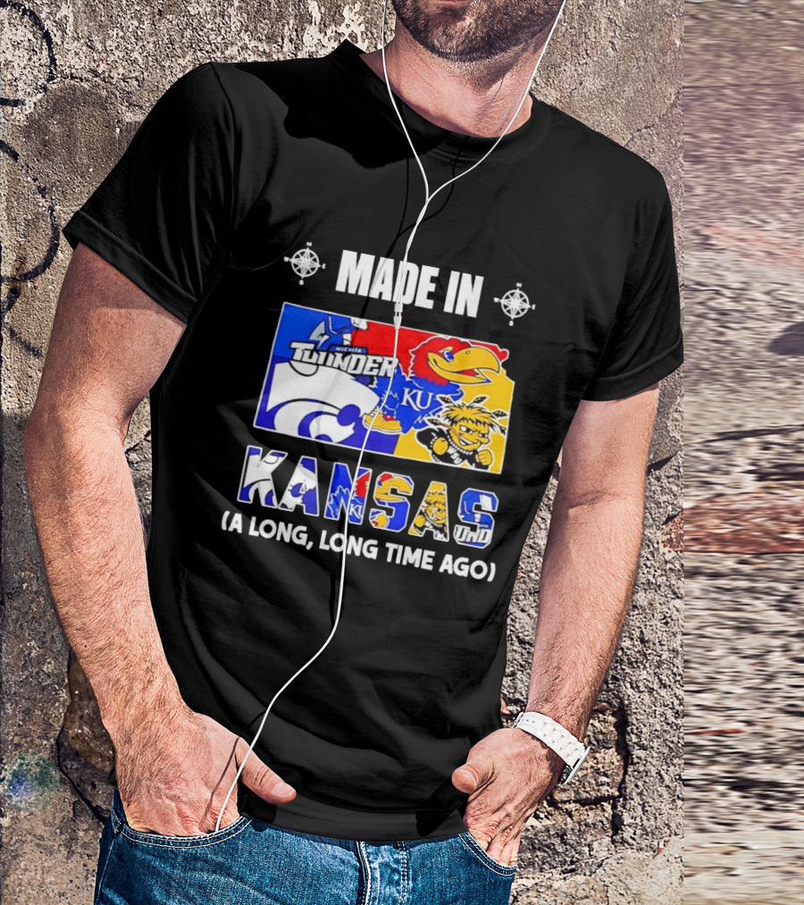Made In Kansas Long Time Ago Wichita Thunder KU Wildcats Jayhawks Mashup T-Shirt
