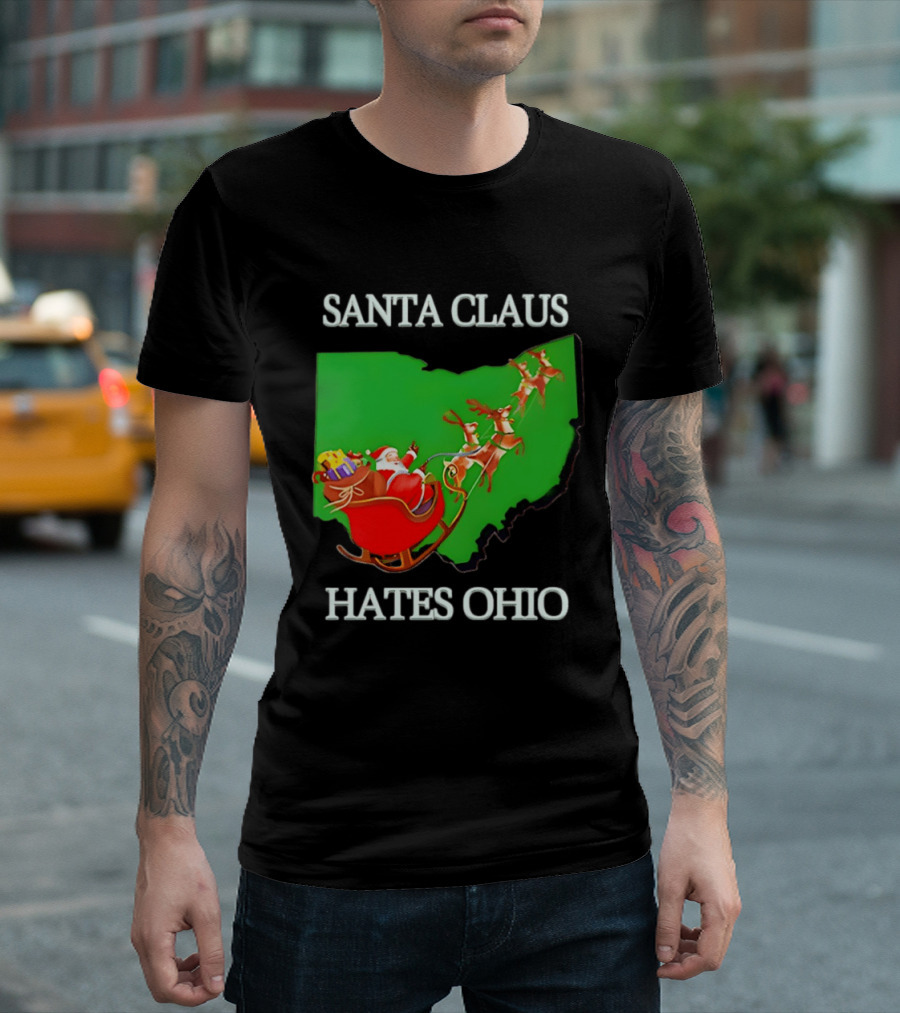 Santa Claus Hates Ohio Christmas Reindeer Sleigh Ohio State Buckeyes T-Shirt