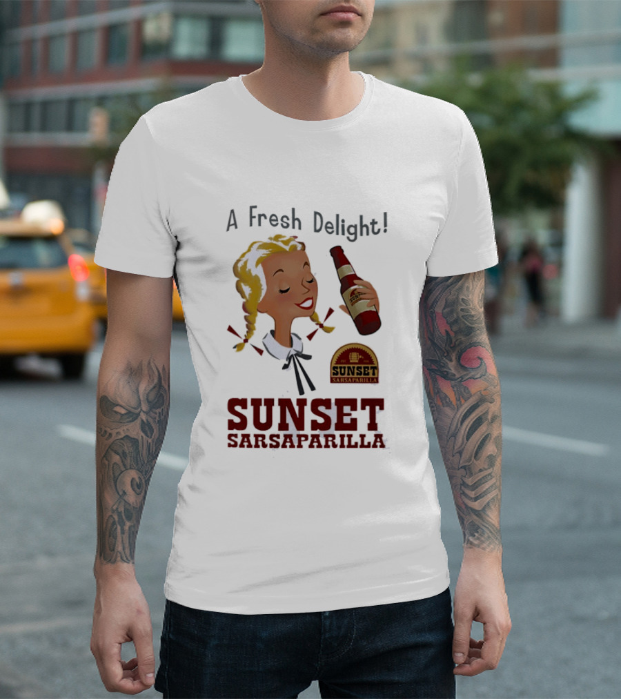 A Fresh Delight Sunset Sarsaparilla Bottle Vintage Fallout T-Shirt