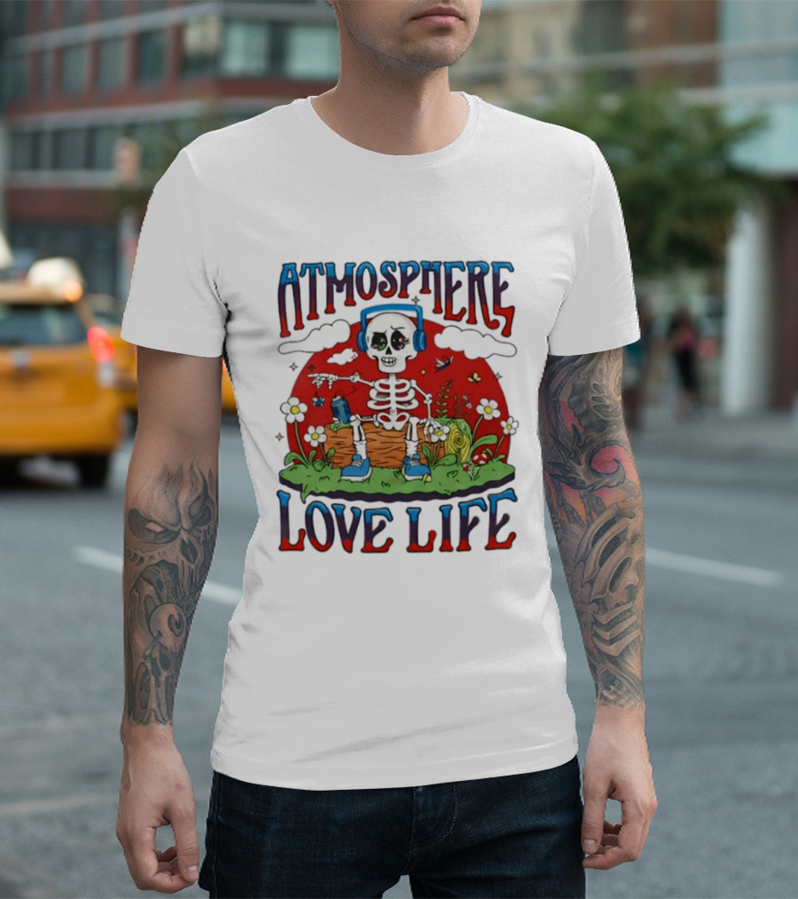 Atmosphere Love Life Skeleton Headphones Nature Scene T-Shirt