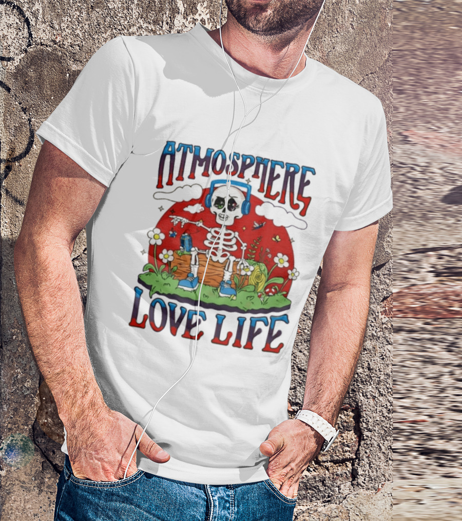 Atmosphere Love Life Skeleton Headphones Nature Scene T-Shirt