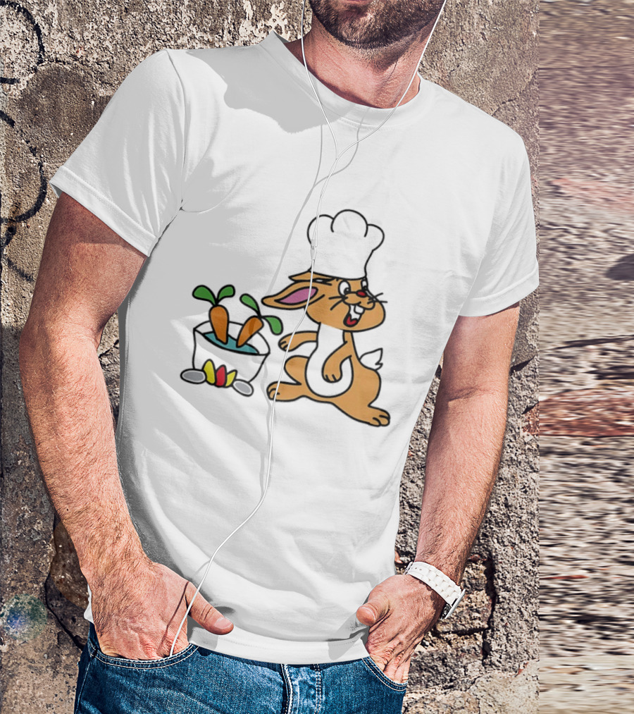 Cartoon Bunny Chef Cooking With Carrots And Pot T-Shirt