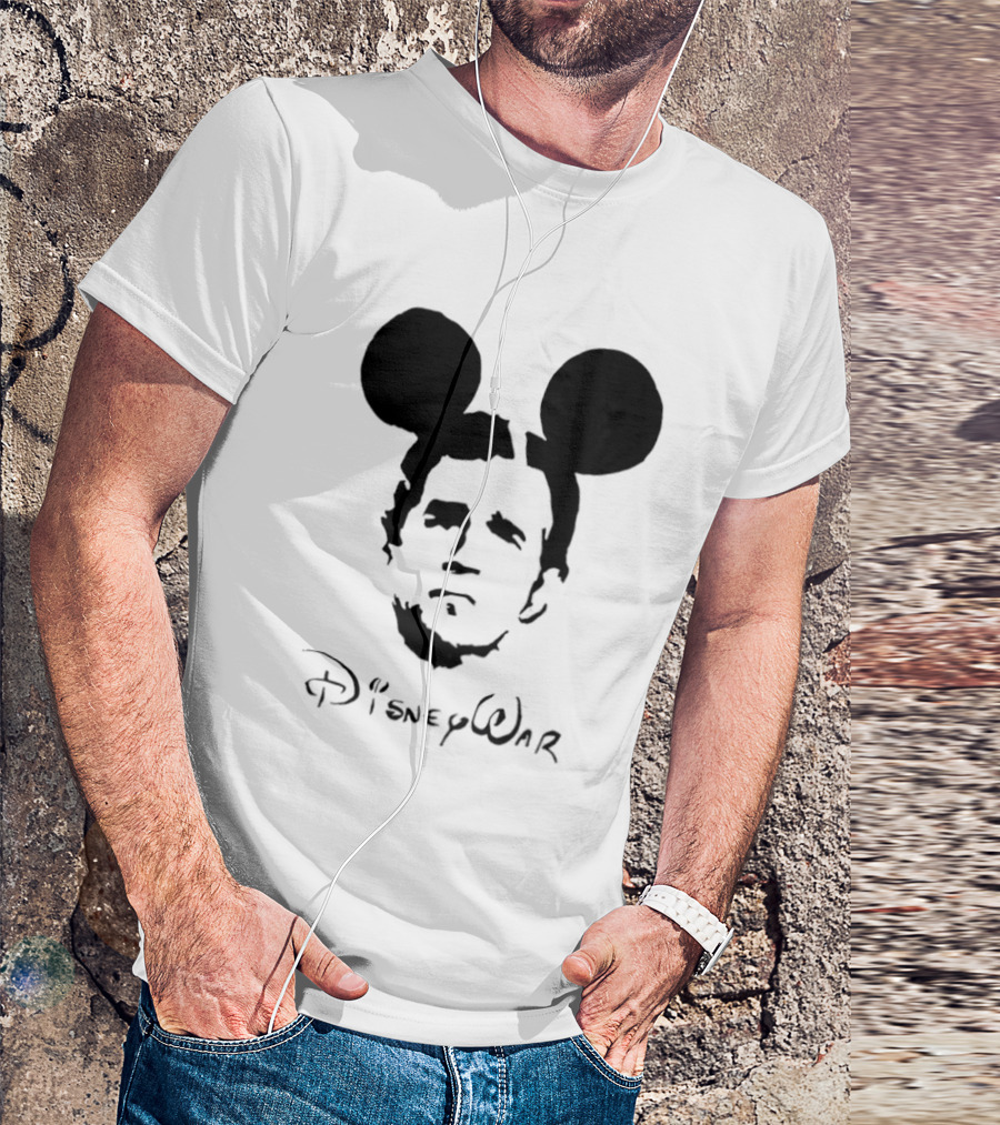 Disney War Mouse Satire With Iconic Ears And Stylized T-Shirt