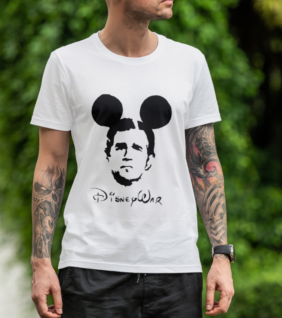 Disney War Mouse Satire With Iconic Ears And Stylized T-Shirt