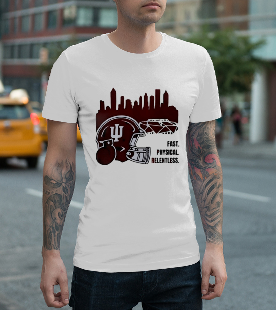 Indiana Hoosiers Helmet City Skyline Fast Physical Relentless T-Shirt