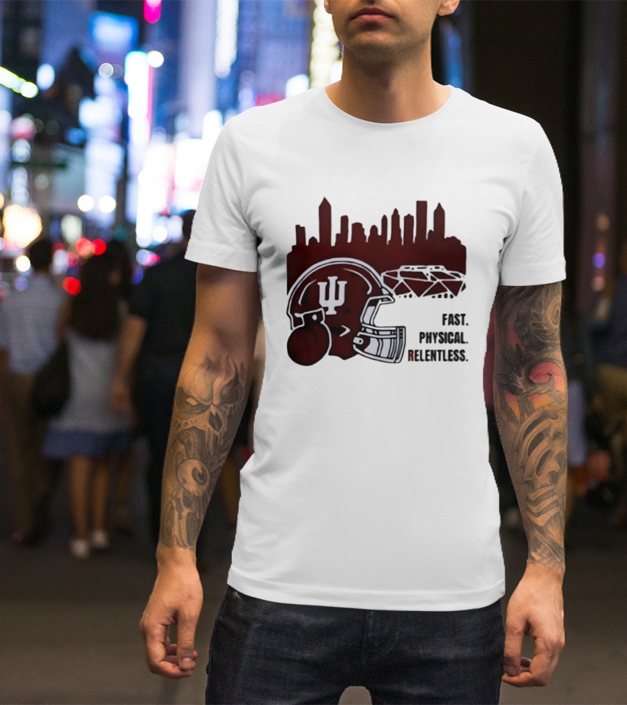 Indiana Hoosiers Helmet City Skyline Fast Physical Relentless T-Shirt