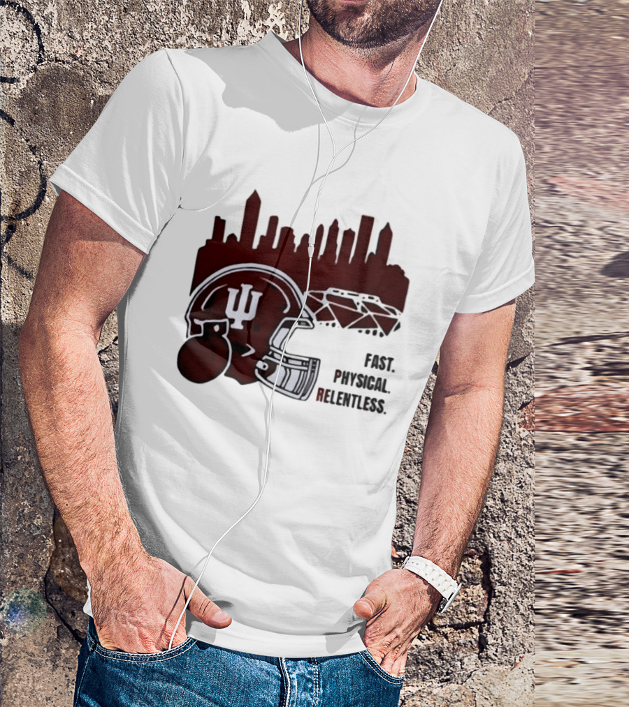 Indiana Hoosiers Helmet City Skyline Fast Physical Relentless T-Shirt