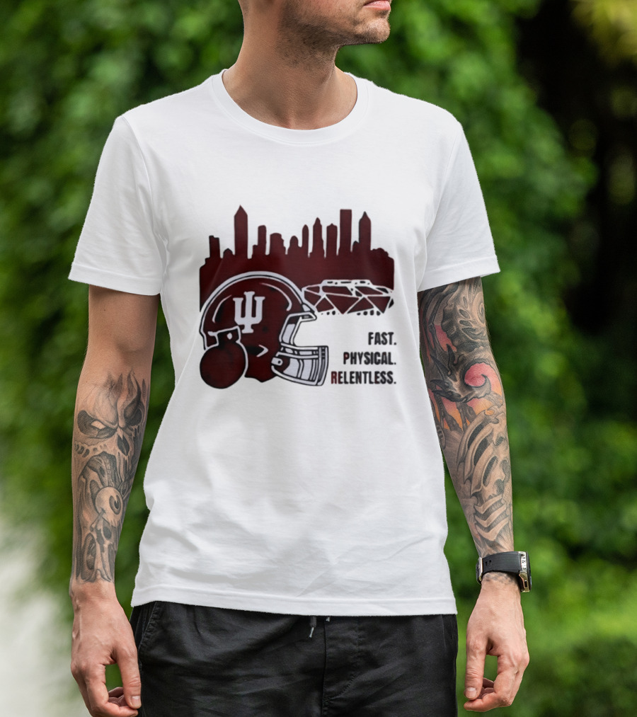 Indiana Hoosiers Helmet City Skyline Fast Physical Relentless T-Shirt
