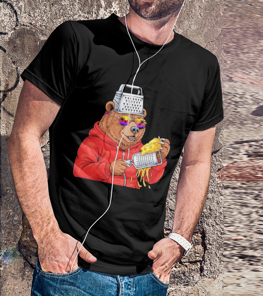 Bear With Cheese Grater Hat And Sunglasses With Bright Palm Tree Reflection T-Shirt
