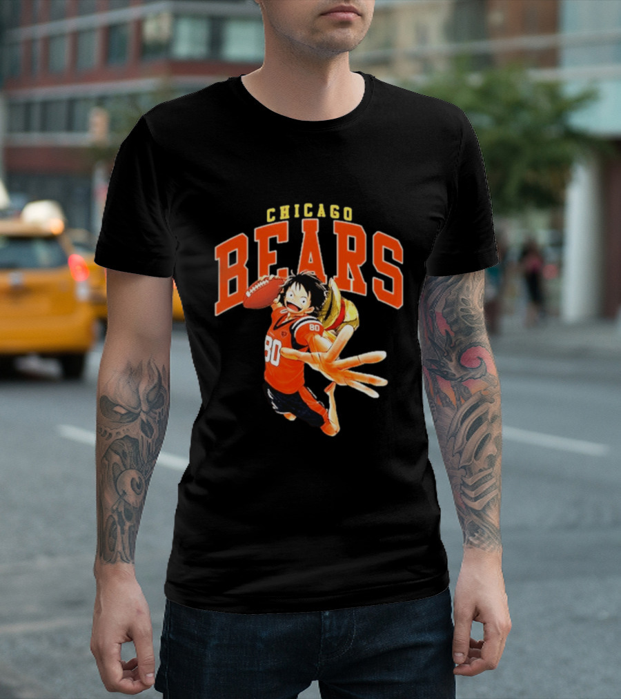 Chicago Bears One Piece Crossover Luffy Football Collaboration T-Shirt