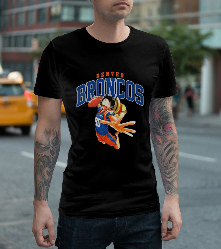 Denver Broncos One Piece Crossover Luffy Football Fan Gear T-Shirt