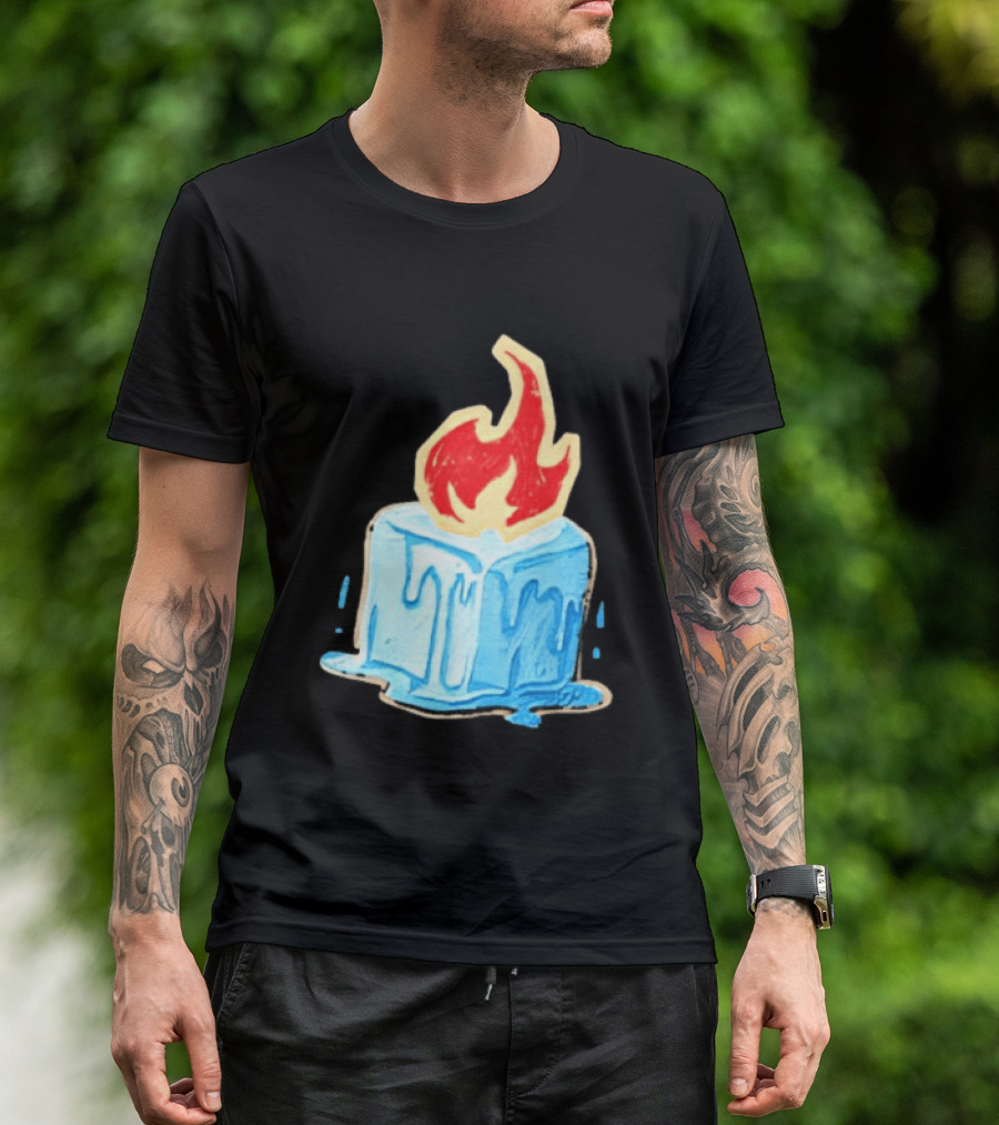 Melting Ice Cube Red Flame Emblem: Subtle Anti ICE Concept T-Shirt