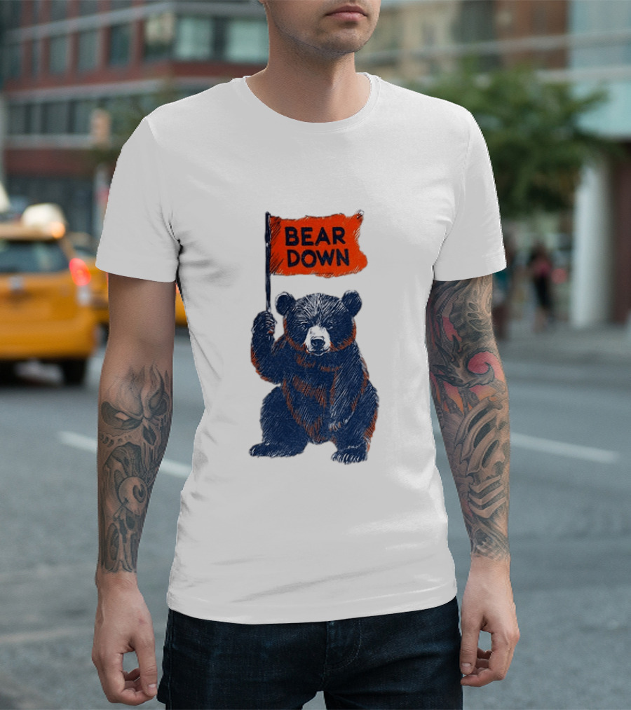 Bear Holding Bear Down Flag Chicago Bears Football 2026 T-Shirt