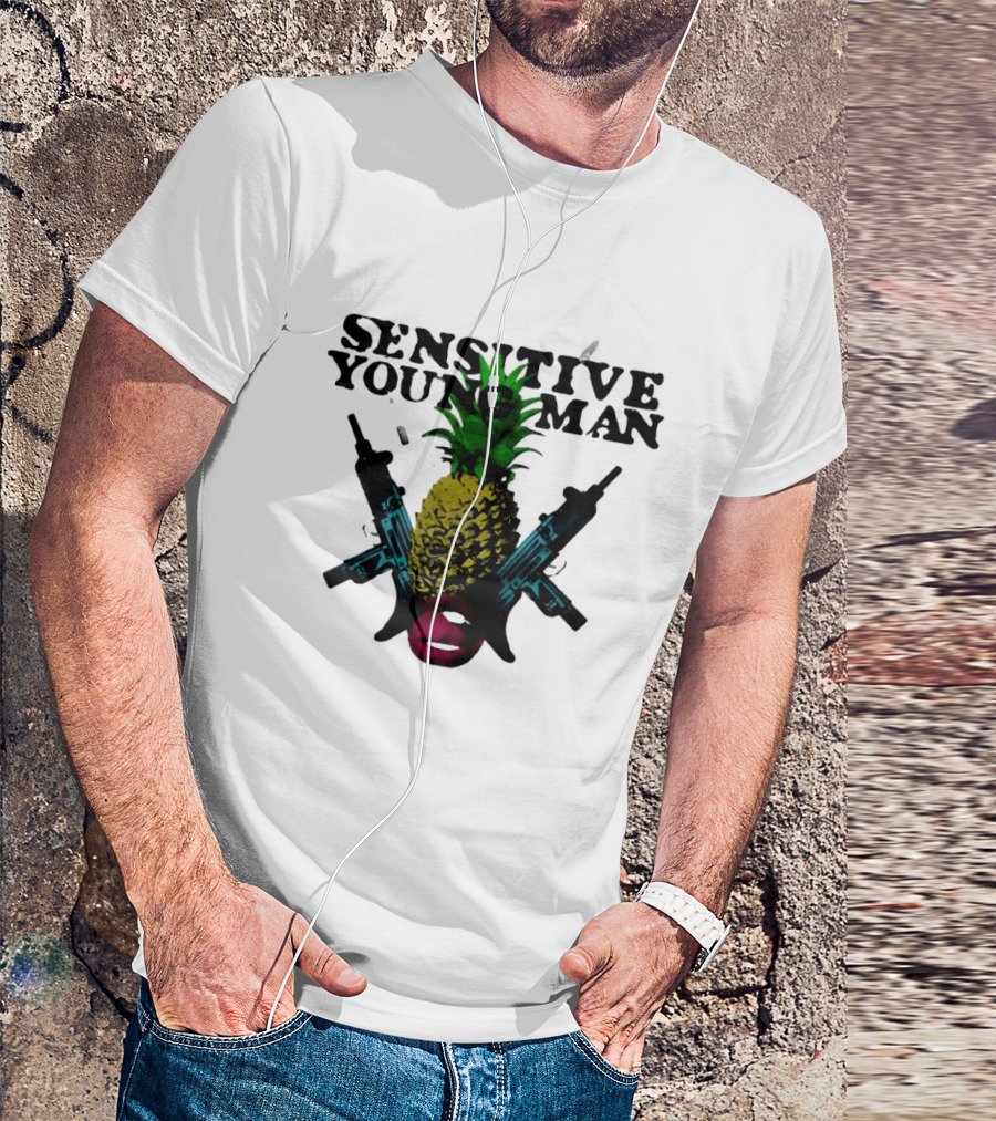 Sensitive Young Man Pineapple With Guns And Lips T-Shirt