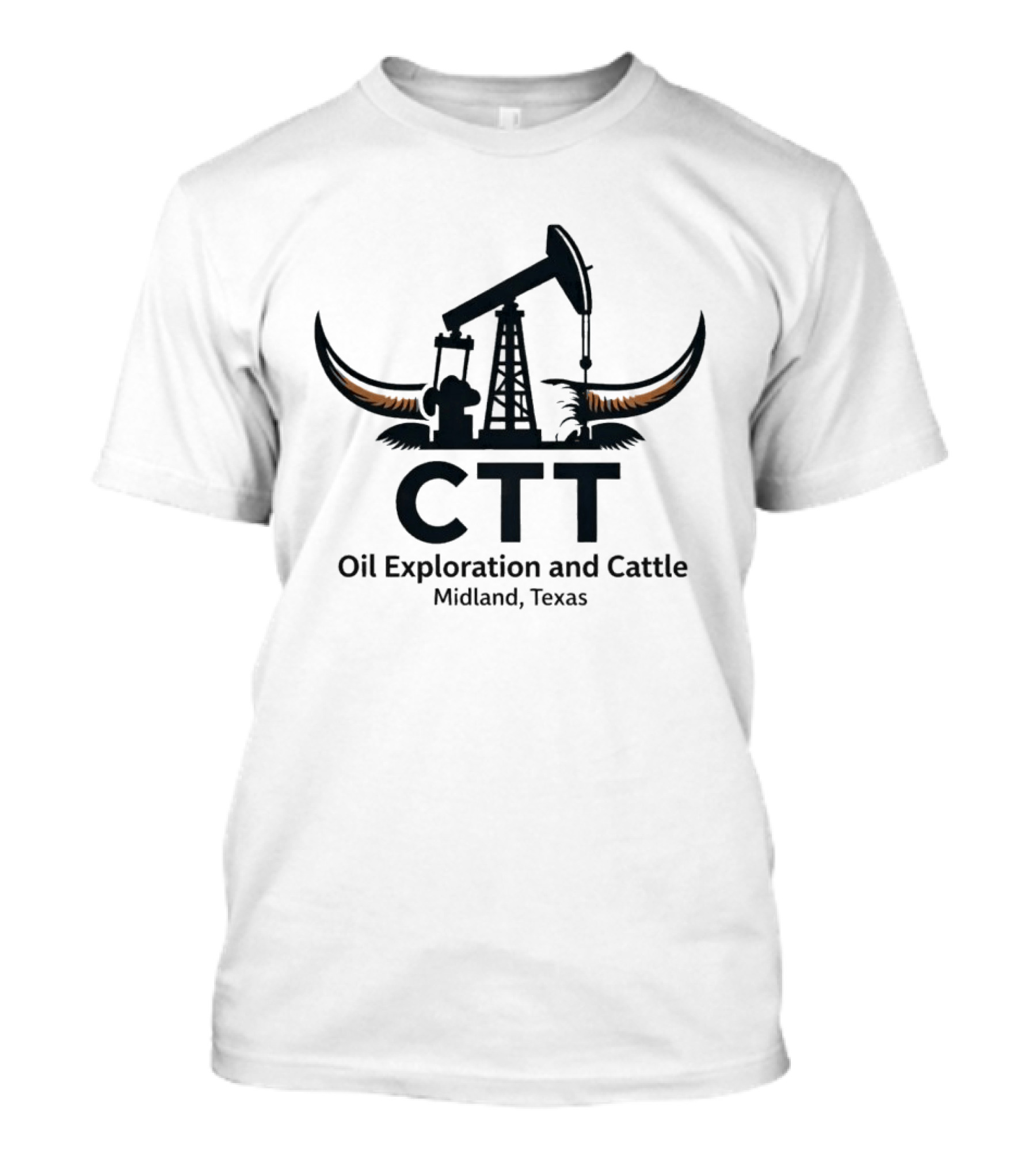 CTT Oil Exploration And Cattle Midland Texas Oil Rig With Cattle Horns T-Shirt