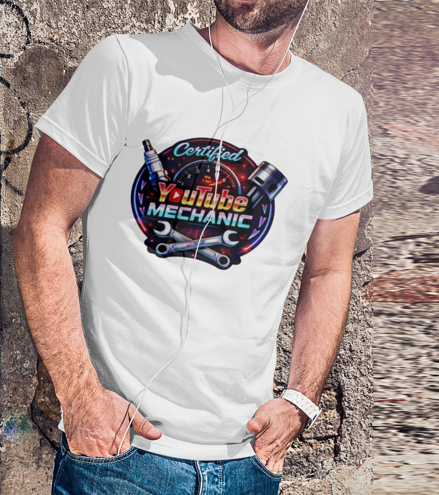 Certified YouTube Mechanic Spark Plug Wrench Piston RPM T-Shirt