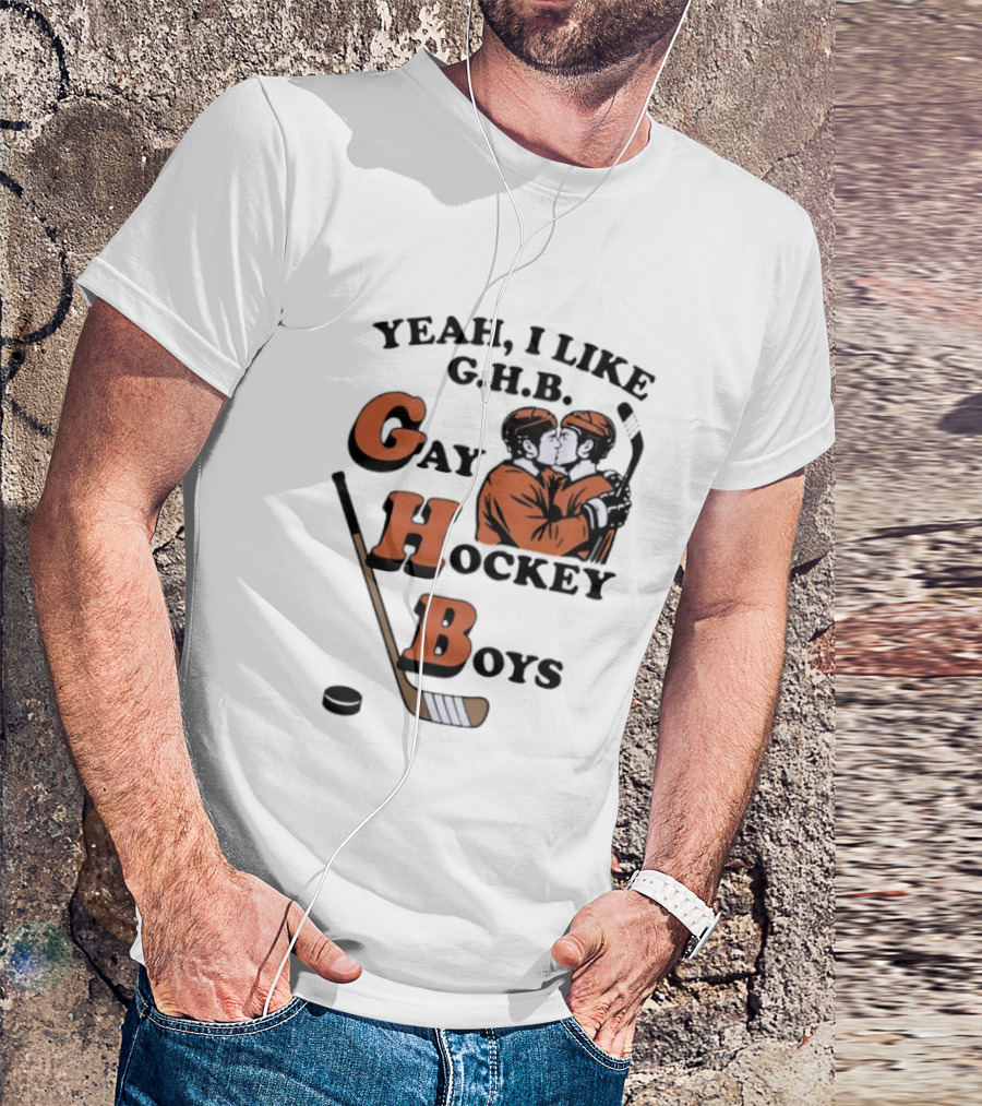 Yeah I Like GHB Gay Hockey Boys Kissing Icon With Stick And Puck T-Shirt