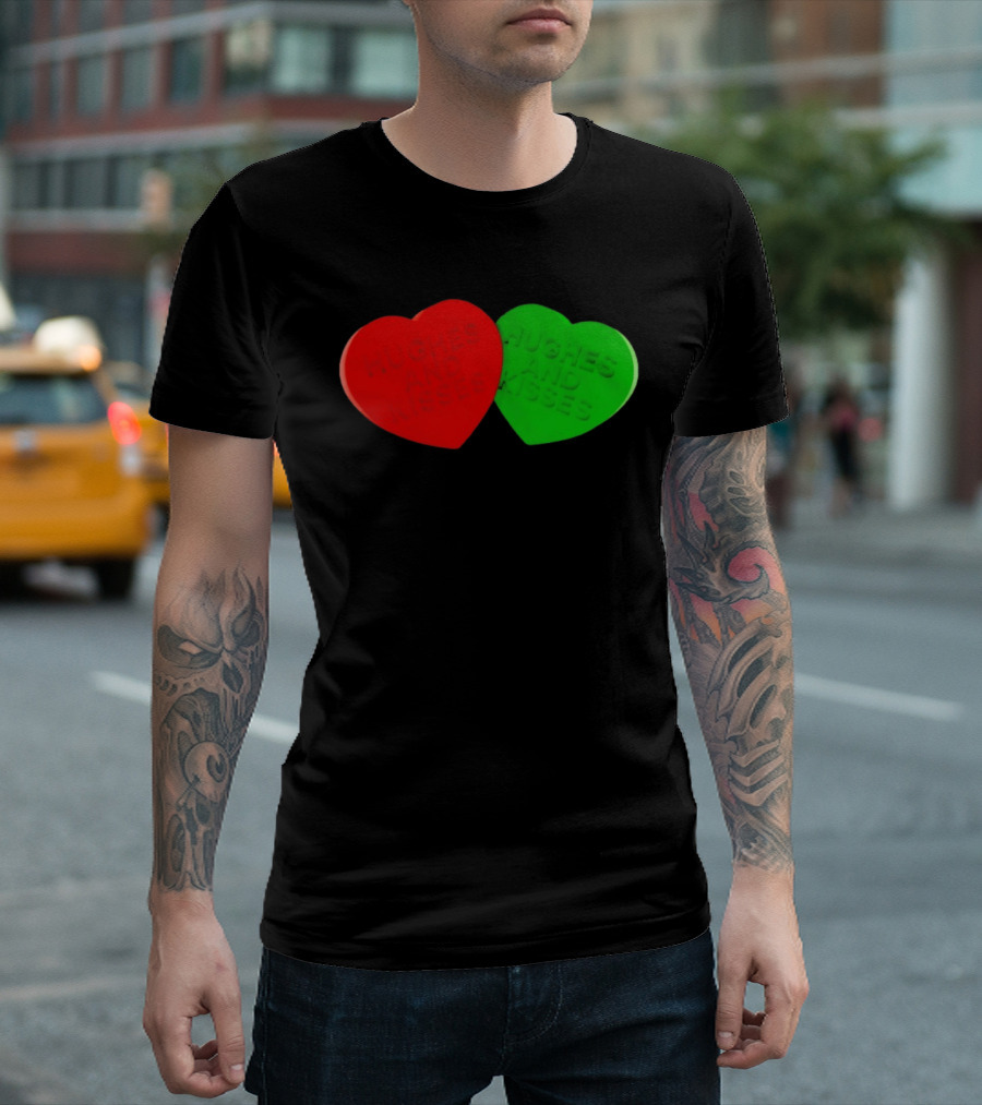 Hughes And Kisses Red Green Heart T-Shirt