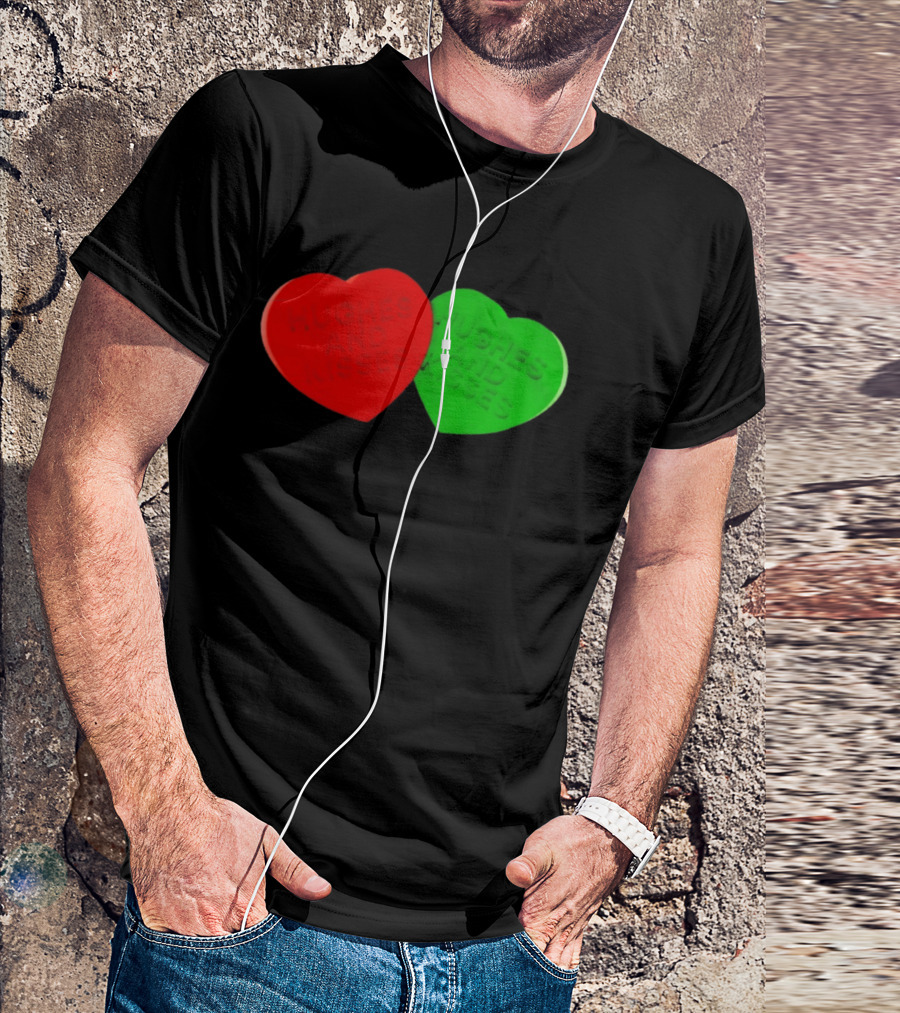 Hughes And Kisses Red Green Heart T-Shirt