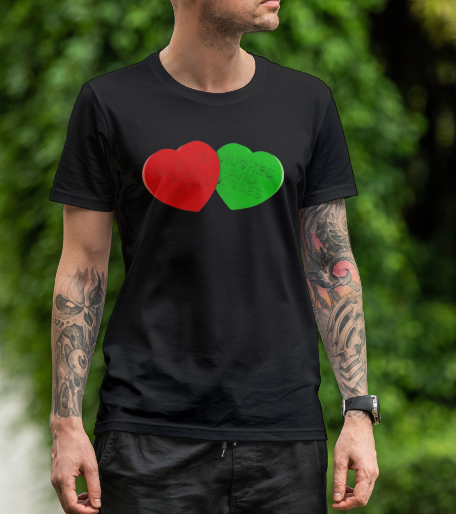 Hughes And Kisses Red Green Heart T-Shirt