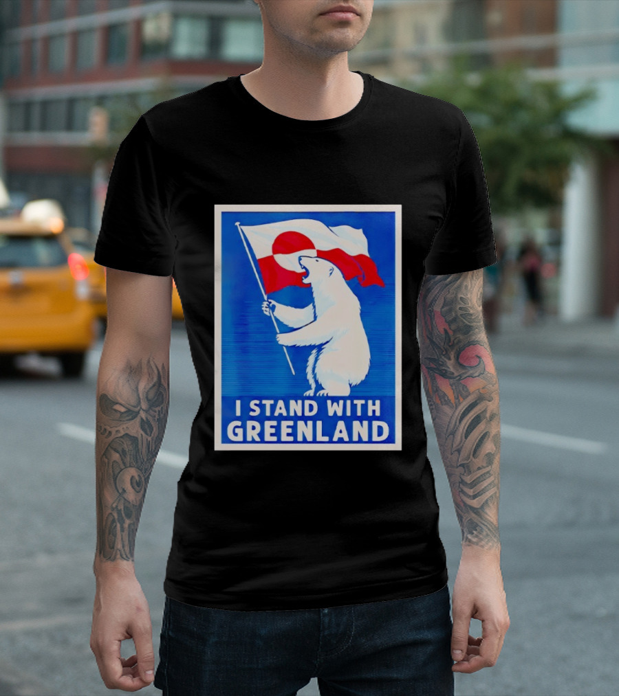 I Stand With Greenland Polar Bear Flag White Bear T-Shirt