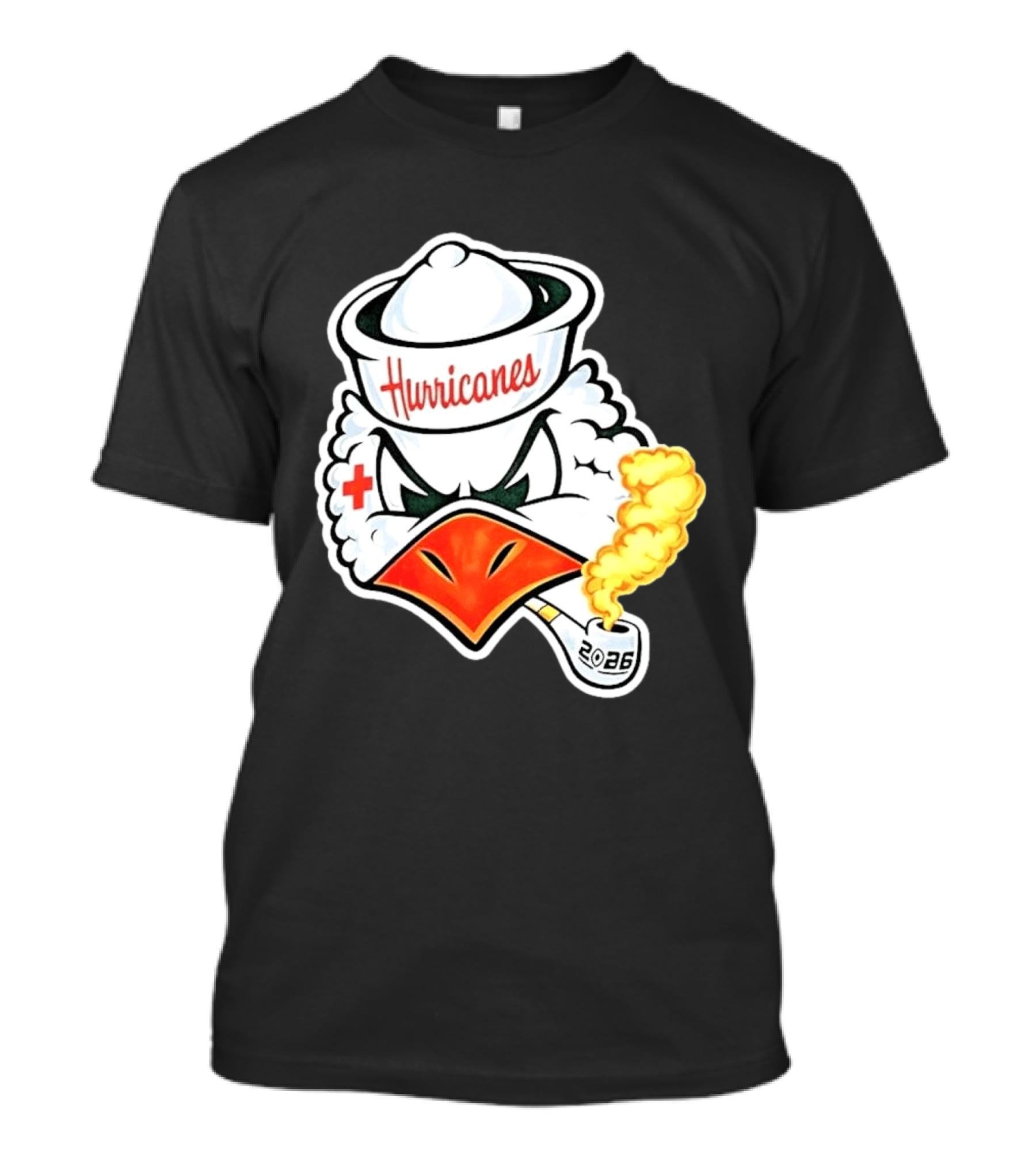 Miami Hurricanes Sebastian Mascot 2026 Pipe Gold Smoke T-Shirt
