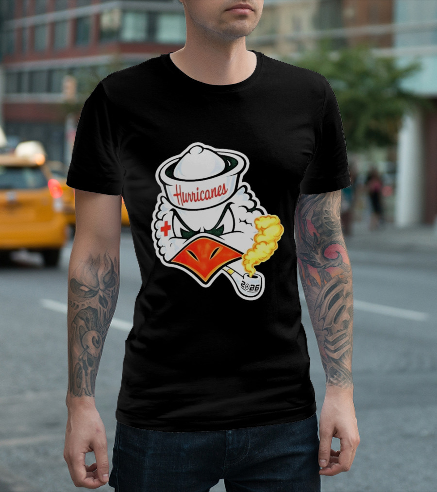 Miami Hurricanes Sebastian Mascot 2026 Pipe Gold Smoke T-Shirt