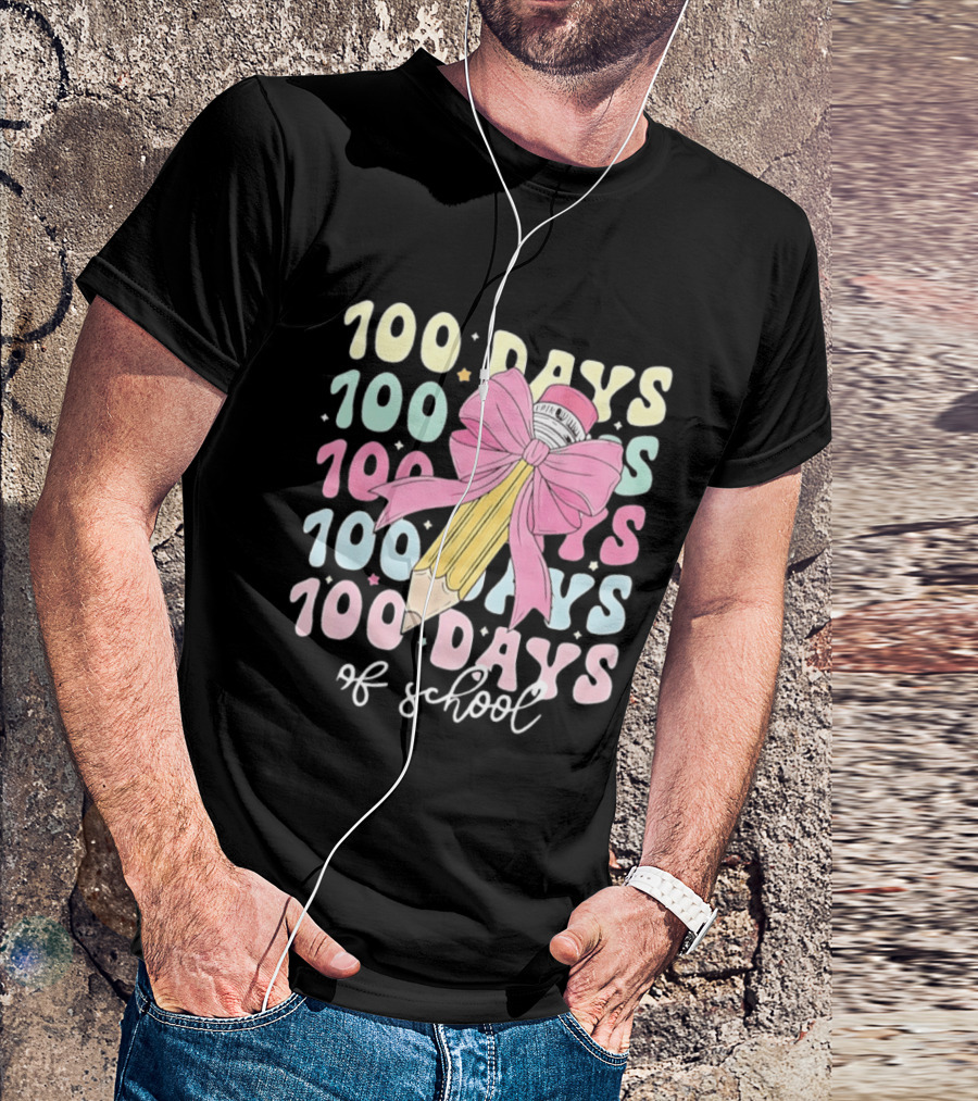 100 Days Of School Pink Bow Pencil Celebration T-Shirt