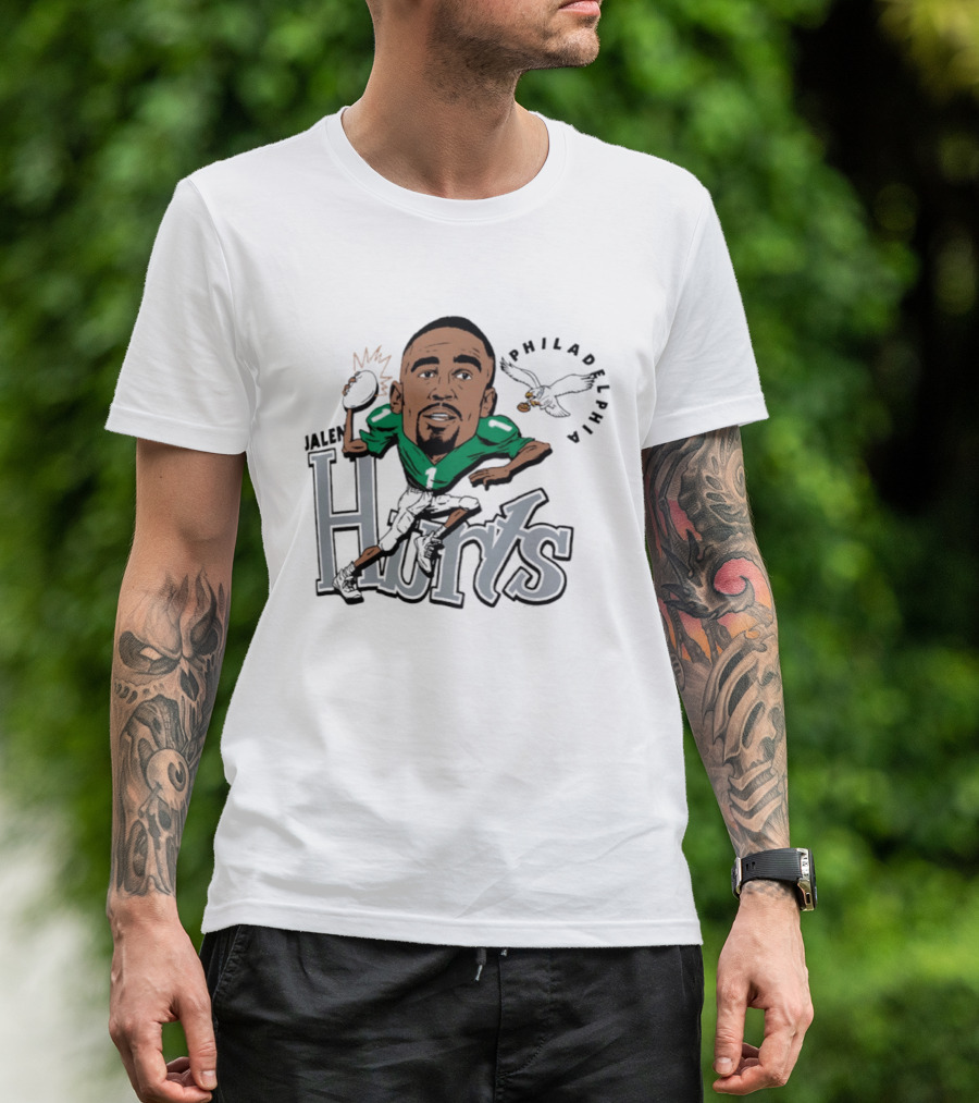 Jalen Hurts Philadelphia Eagles Football Caricature Running Action T-Shirt