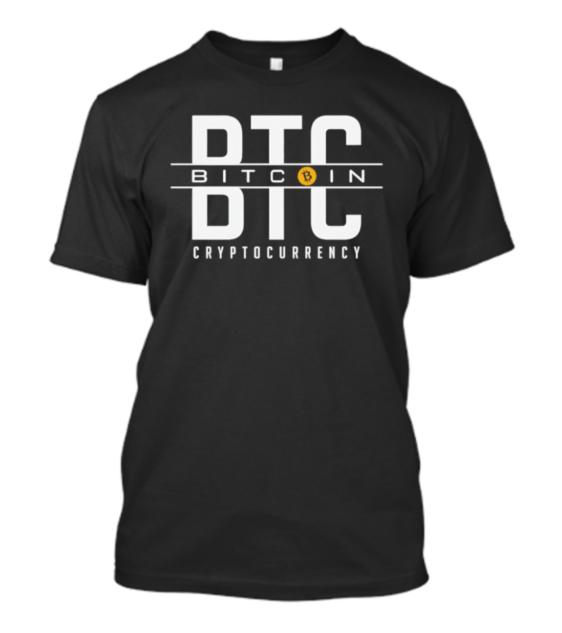 BTC Bitcoin Cryptocurrency Bold White Text With Orange Circle Accent T-Shirt