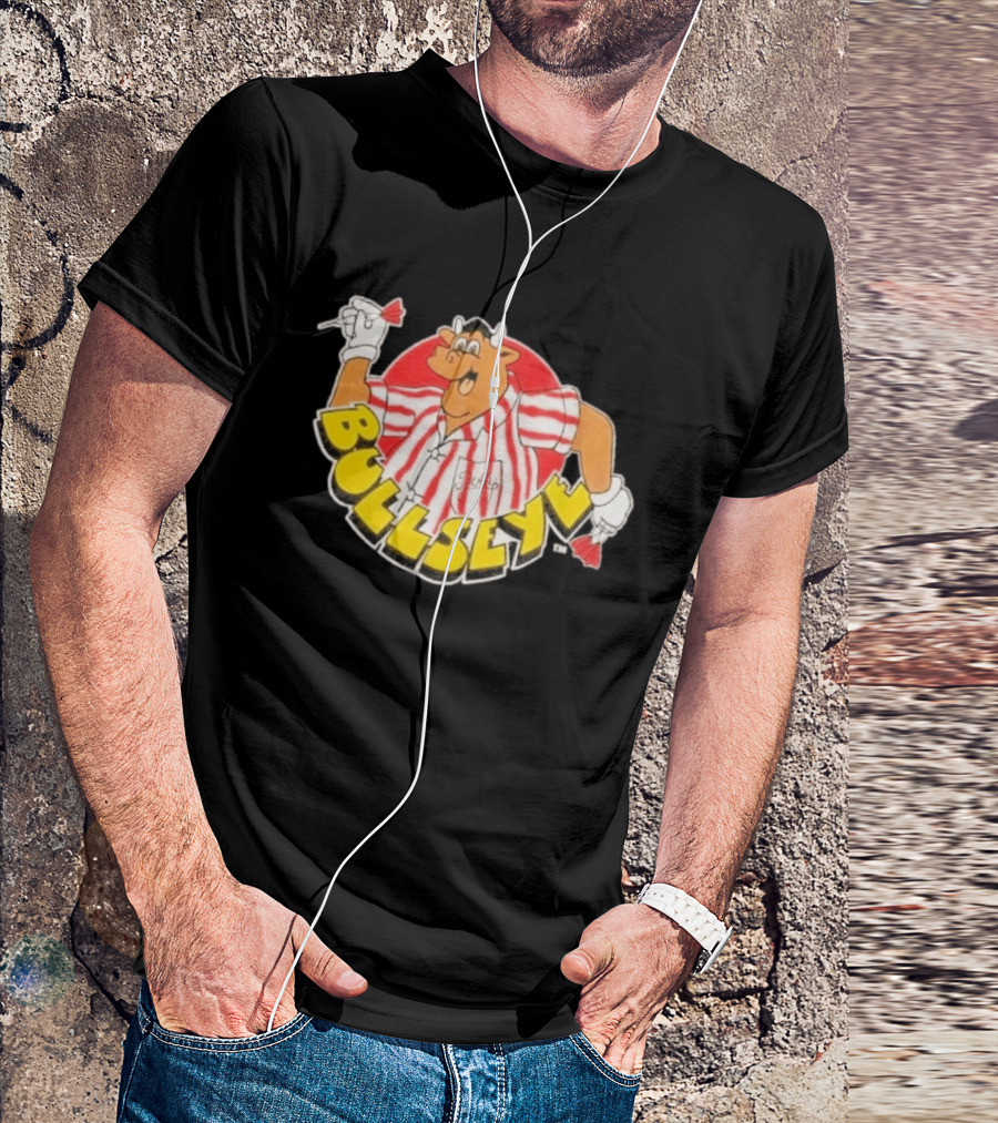 Bullseye Cartoon Bull With Darts Red And White Stripes T-Shirt