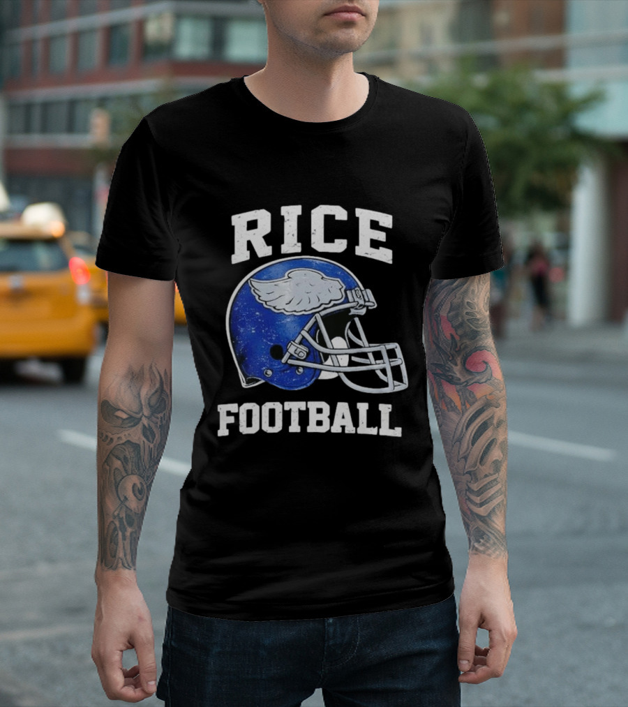 Rice Football Blue Winged Helmet T-Shirt