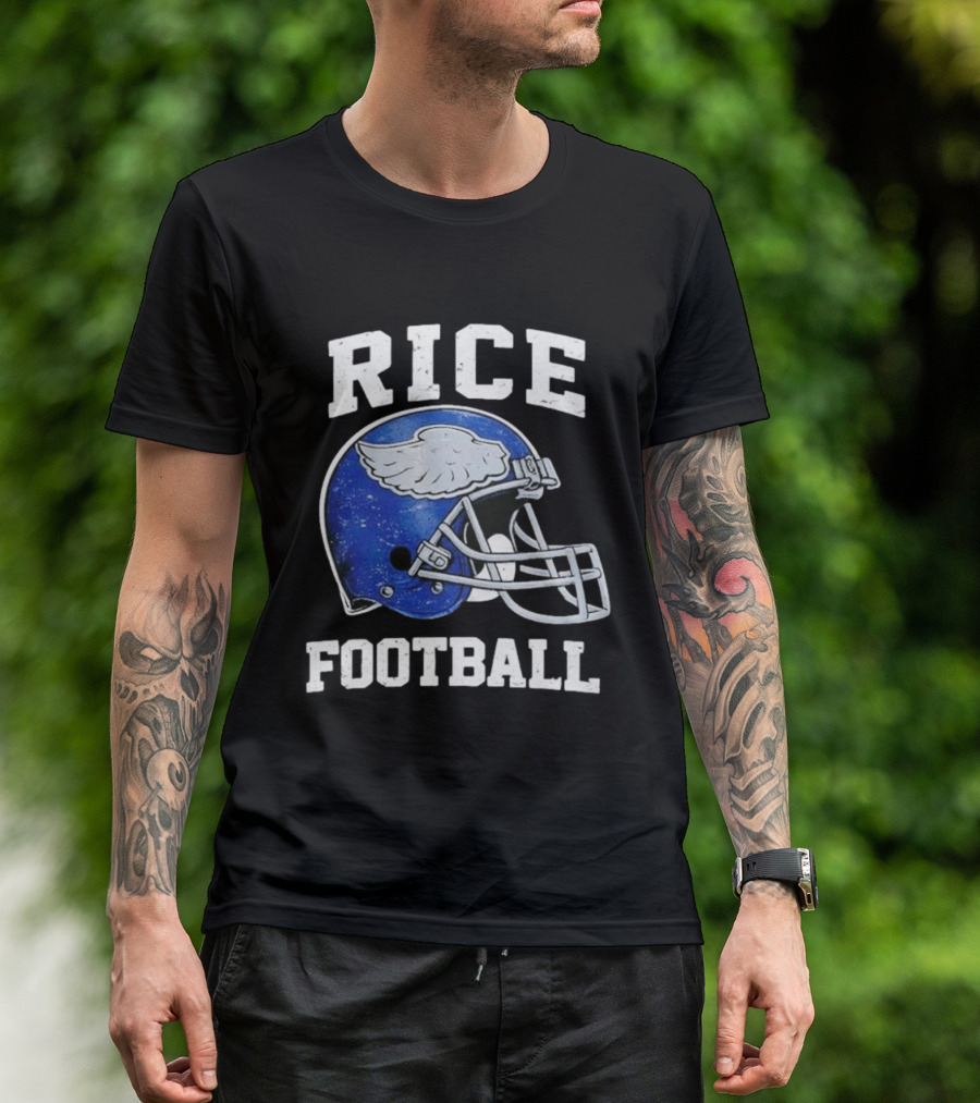 Rice Football Blue Winged Helmet T-Shirt